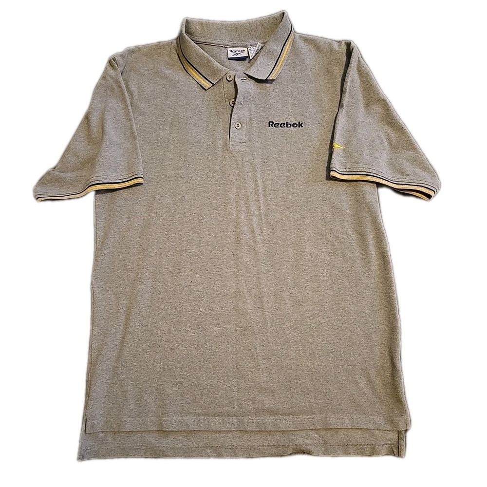 Vtg Reebok Polo Shirt Mens Large Gray Black Yellow 90s‎ Vector Logo Retro Sport